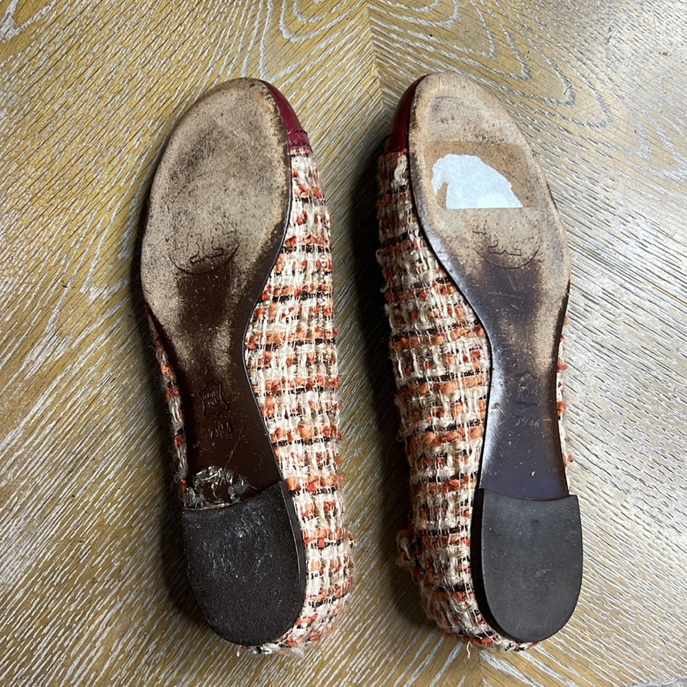 TORY BURCH Burgundy Tweed Flats 7.5 - Picture 9 of 10